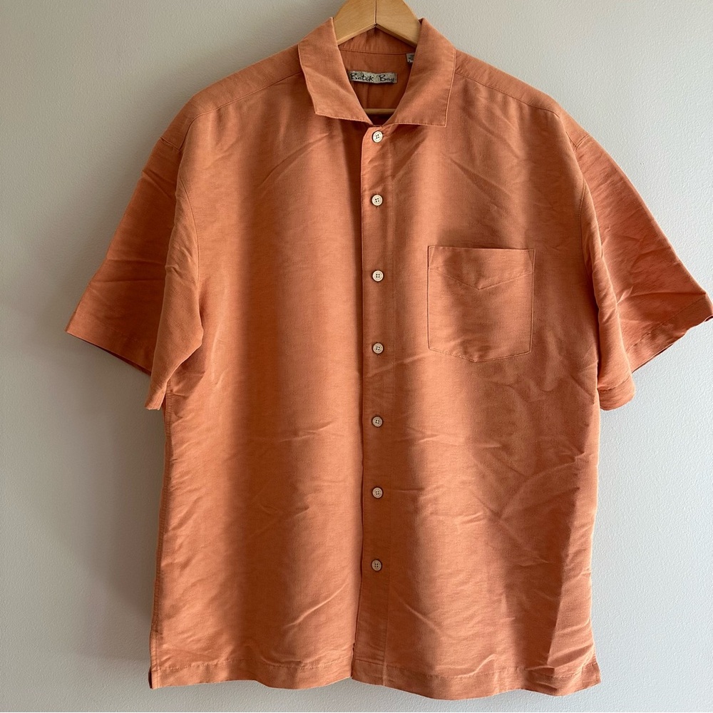 Batek Bay Men’s Short‑Sleeve Button‑Up Shirt Large | Orange Casual Woven Top